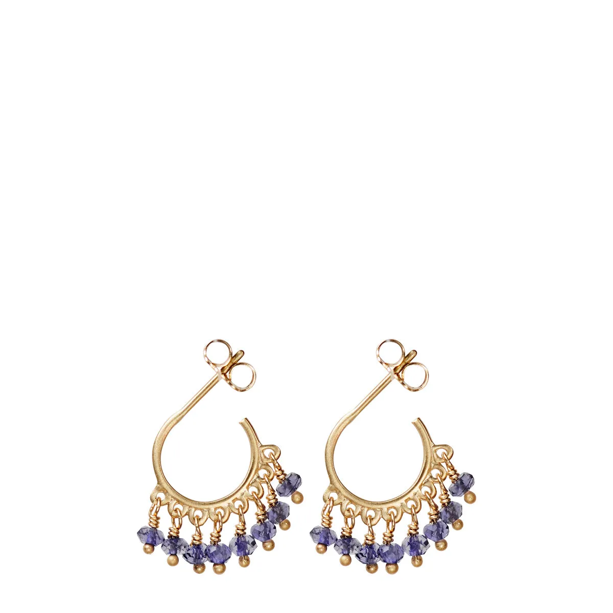 10K Gold Small Fine Iolite Beaded Hoop Earrings