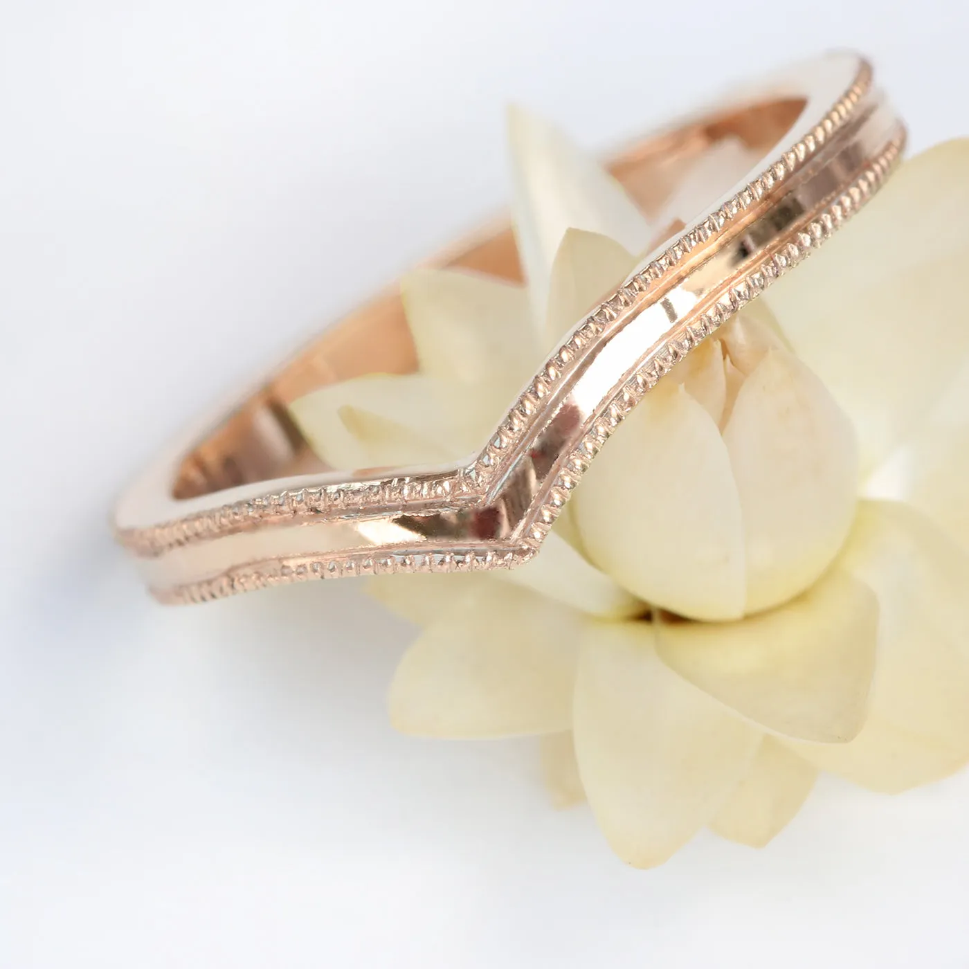 18ct Rose Gold Milgrain Engraved Wishbone Wedding Ring