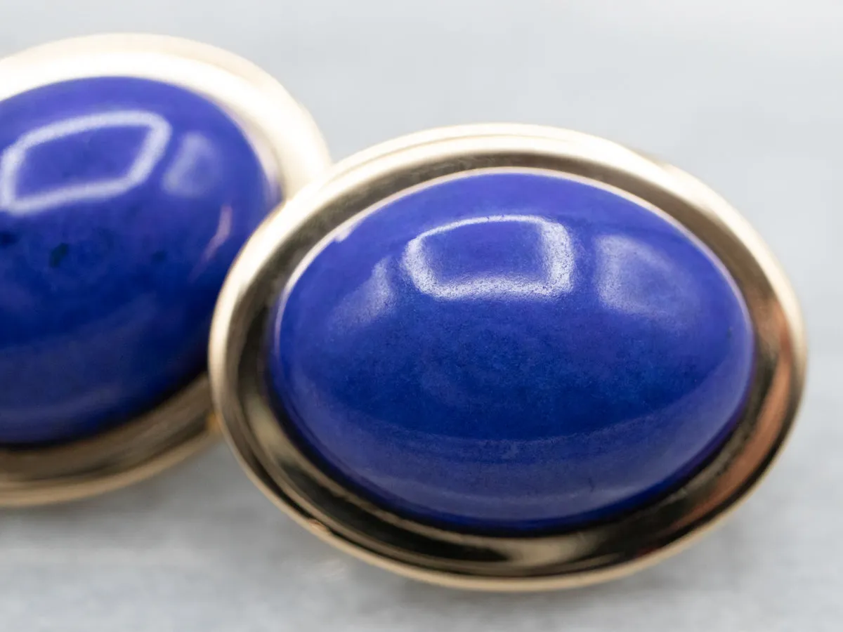 18K Gold Lapis Stud Earrings with Omega Backs