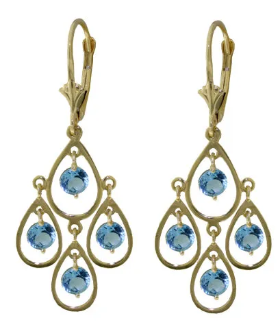 2.4 Carat 14K Solid Yellow Gold Almost Daylight Blue Topaz Earrings