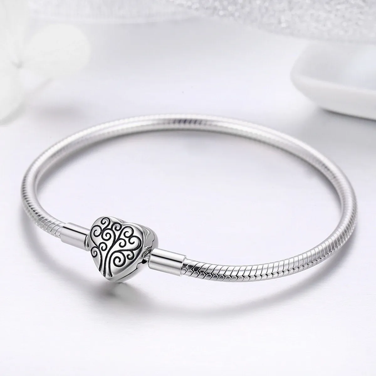 925 Silver Family Tree Snake Chain Bracelet