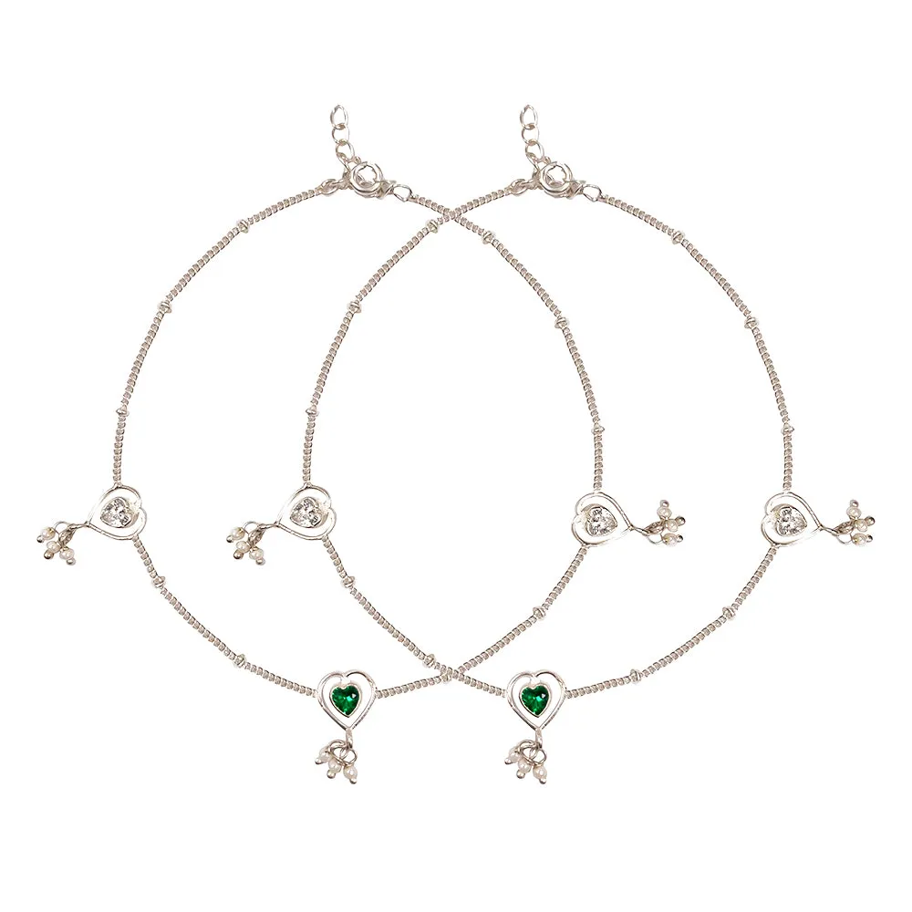 92.5 Sterling Silver Green Heart anklet