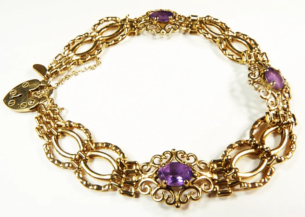 9ct Gold Bracelets 50th Anniversary Gifts For Her Solid Gold And Amethyst Bracelet 1970s