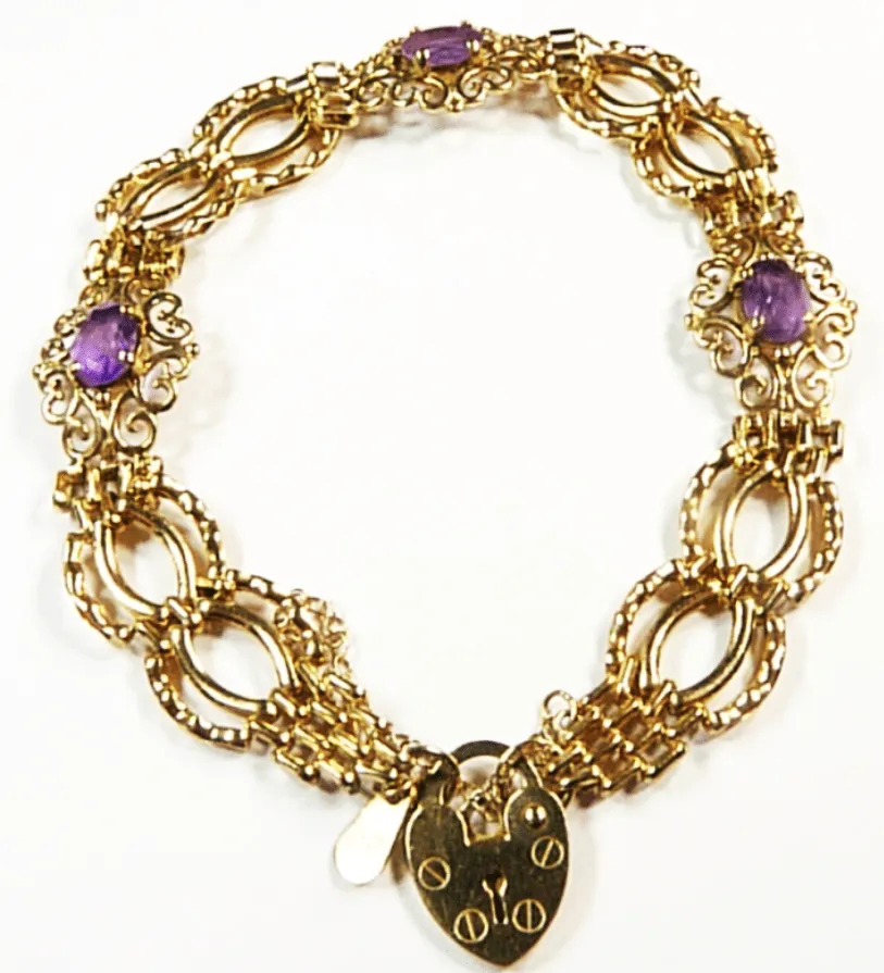 9ct Gold Bracelets 50th Anniversary Gifts For Her Solid Gold And Amethyst Bracelet 1970s