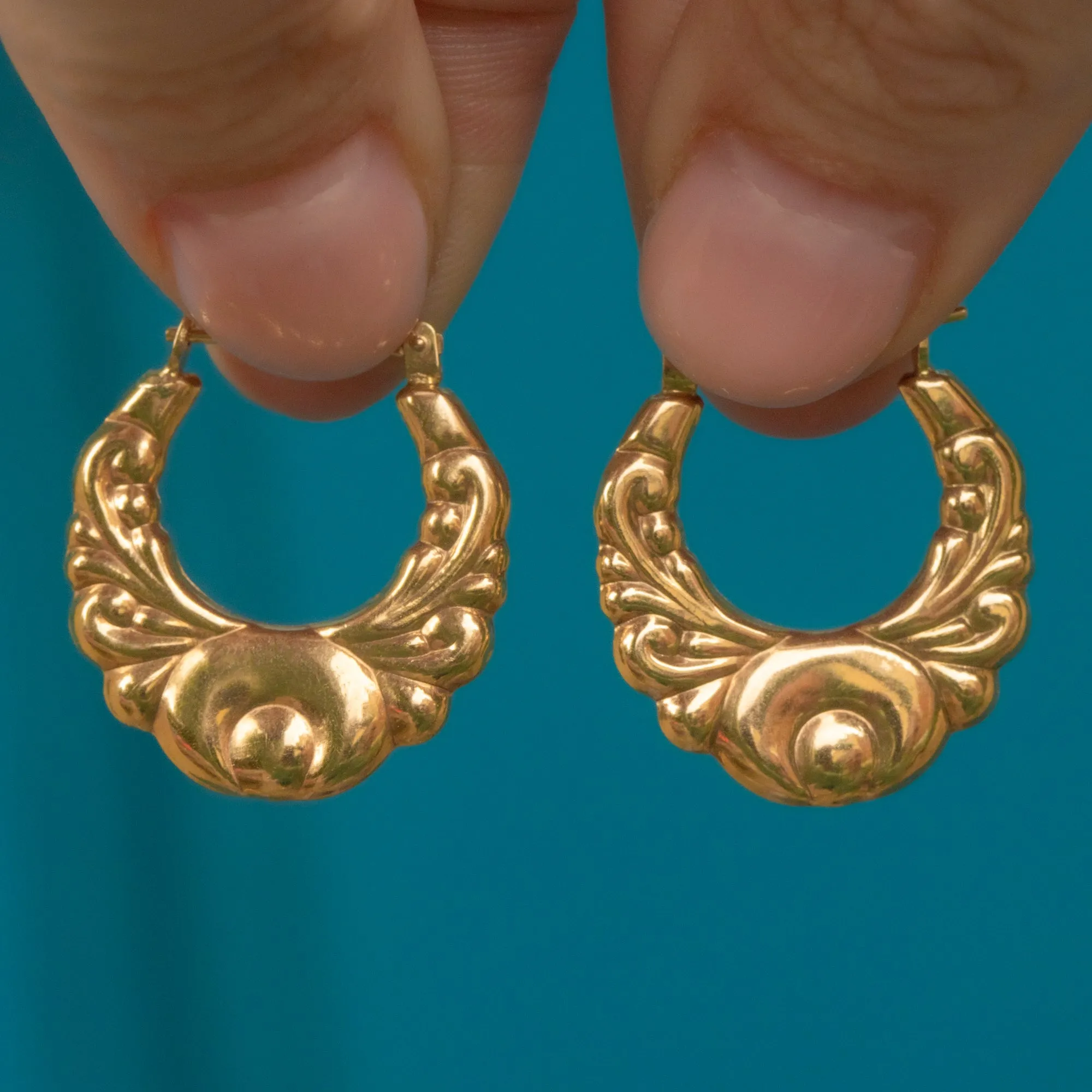 9ct Gold Textured Creole Hoop Earrings