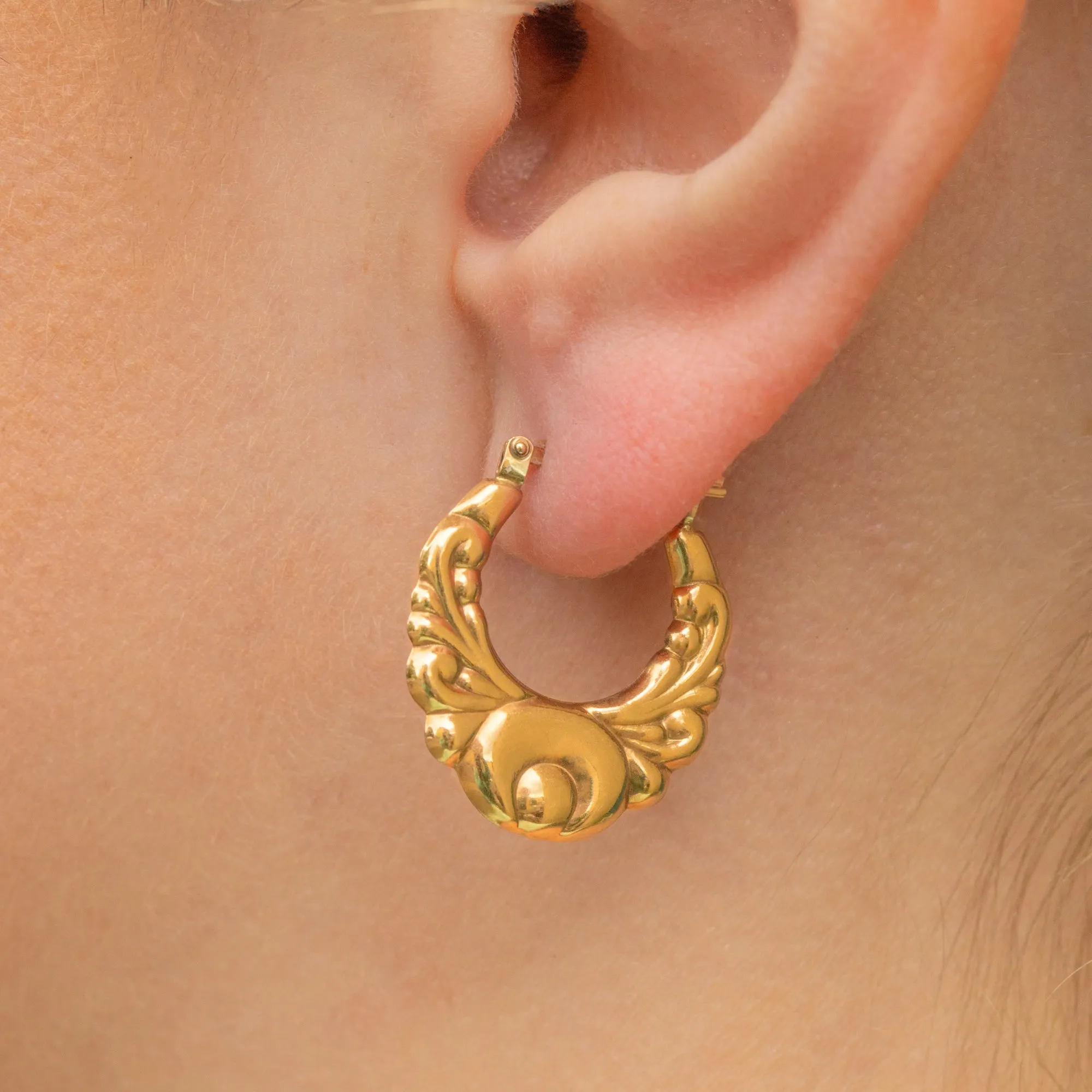 9ct Gold Textured Creole Hoop Earrings