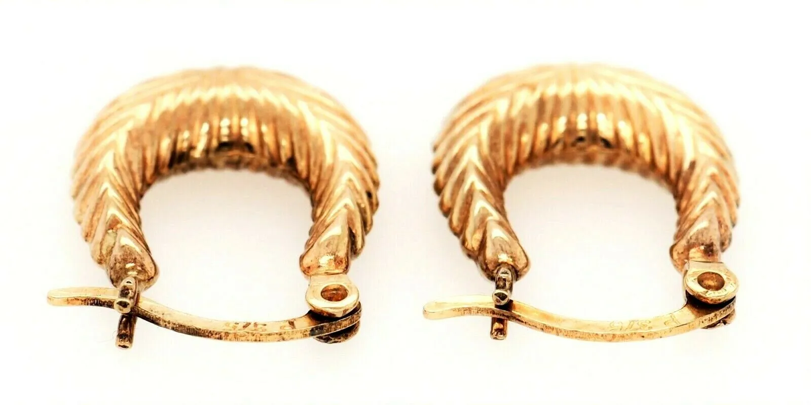 9ct Yellow Gold Textured Hoop Style Earrings