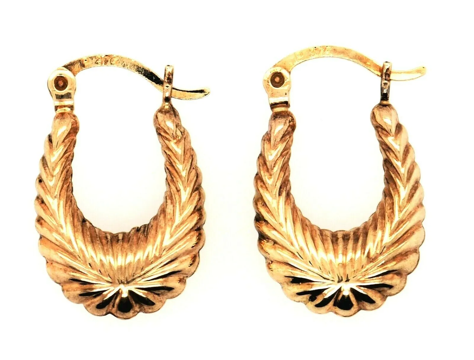 9ct Yellow Gold Textured Hoop Style Earrings