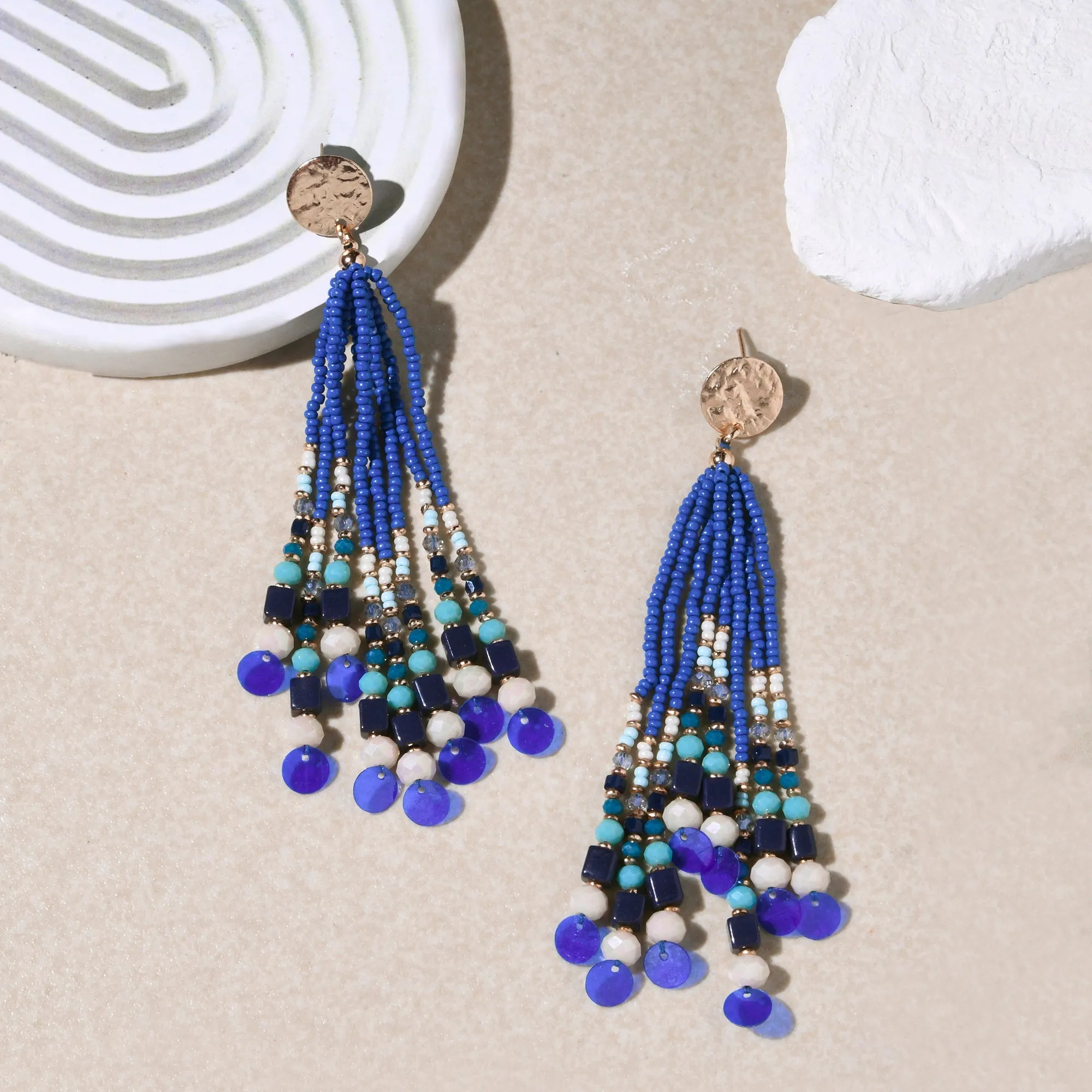 Accessorize London Women's Blue Long Beaded Tassel Earrings