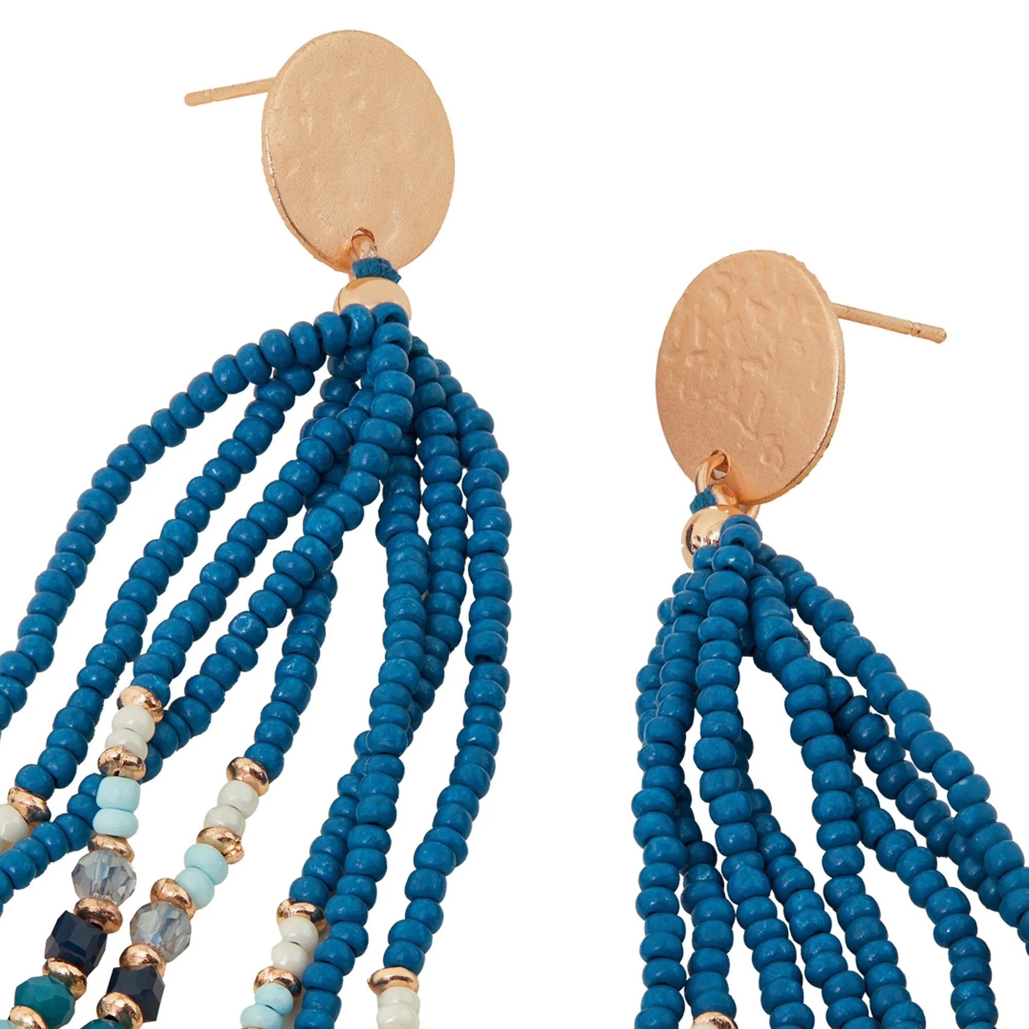 Accessorize London Women's Blue Long Beaded Tassel Earrings