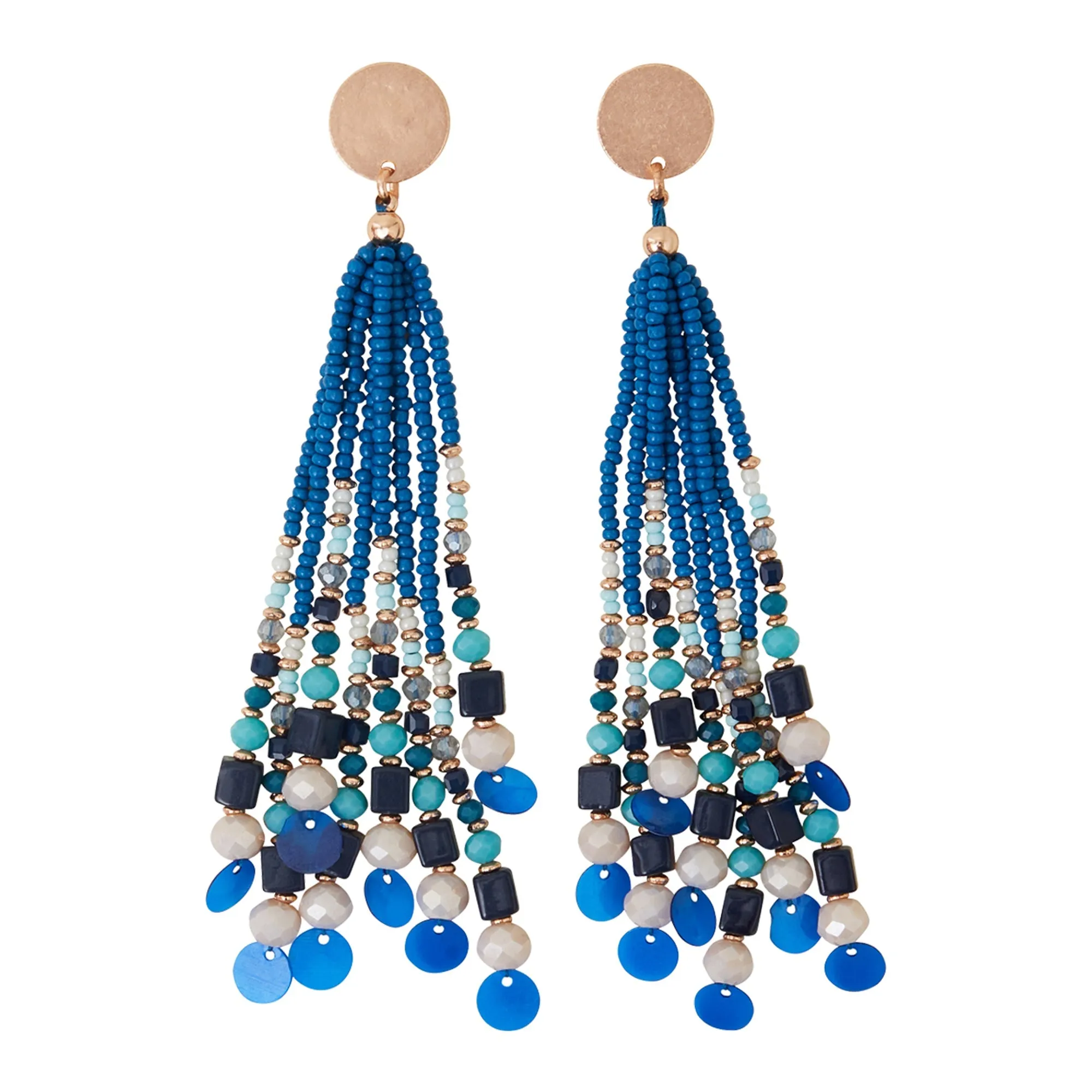 Accessorize London Women's Blue Long Beaded Tassel Earrings