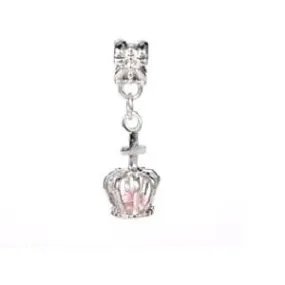 Alloy Crown with Pink Glass Stone Drop Charm