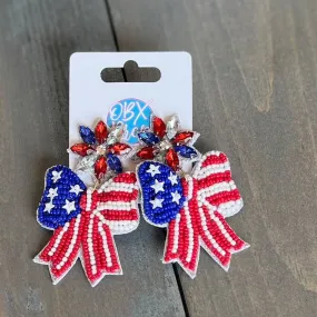 American Flag Bow Beaded Earrings