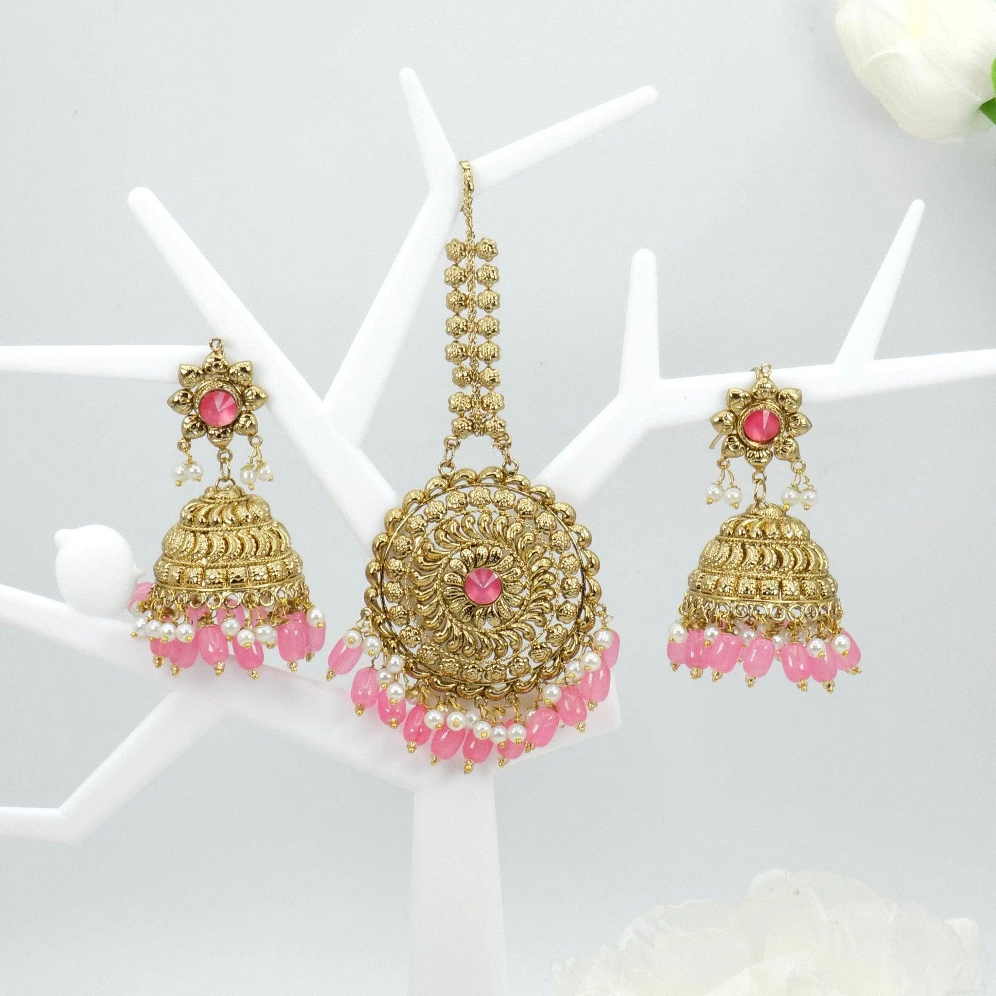 Anamika - Antique Gold Jhumki Tikka Set