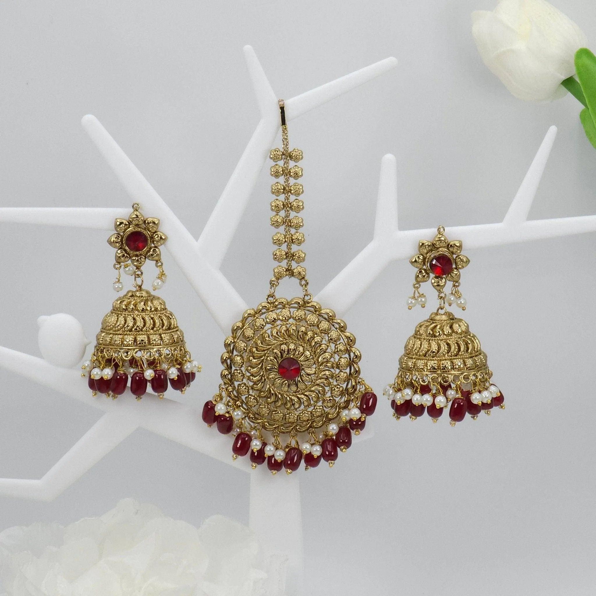 Anamika - Antique Gold Jhumki Tikka Set