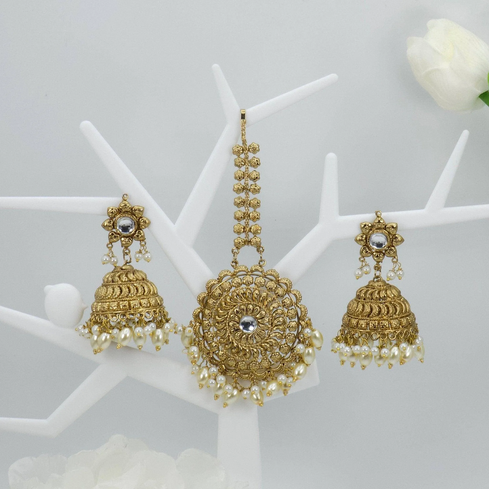 Anamika - Antique Gold Jhumki Tikka Set