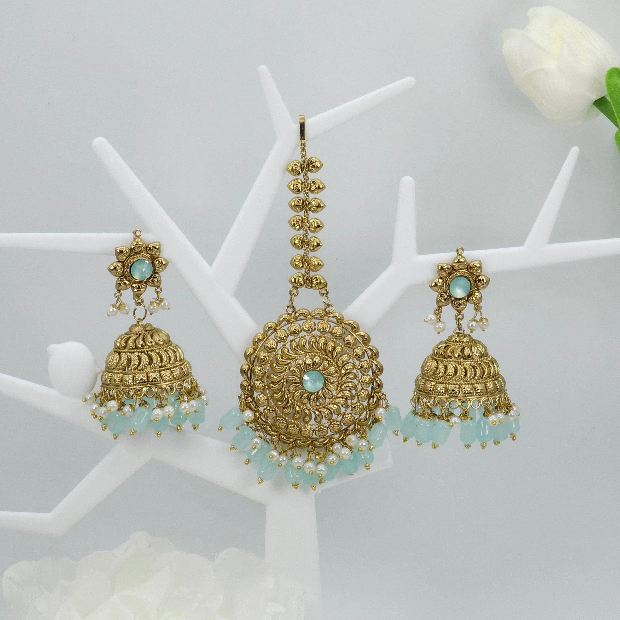 Anamika - Antique Gold Jhumki Tikka Set