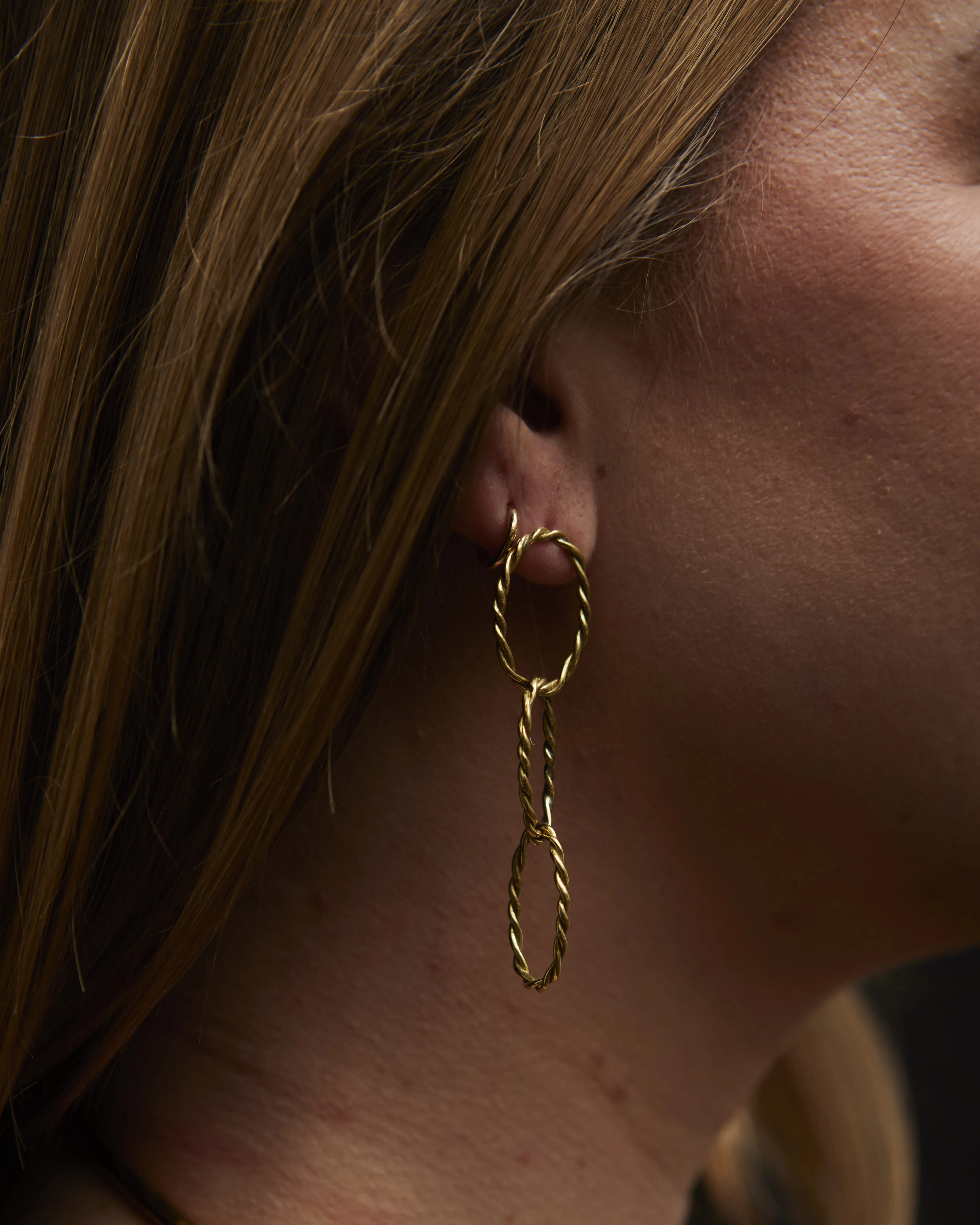 Another Feather Rope Chain Earrings, Bronze