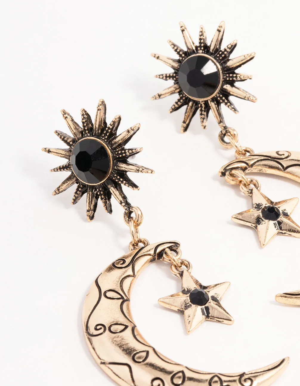 Antique Gold Stone Celestial Drop Earrings