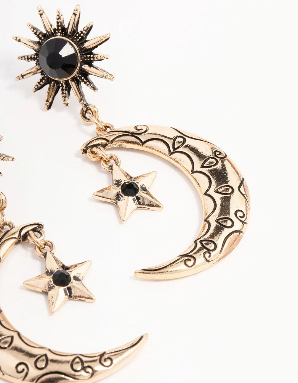 Antique Gold Stone Celestial Drop Earrings