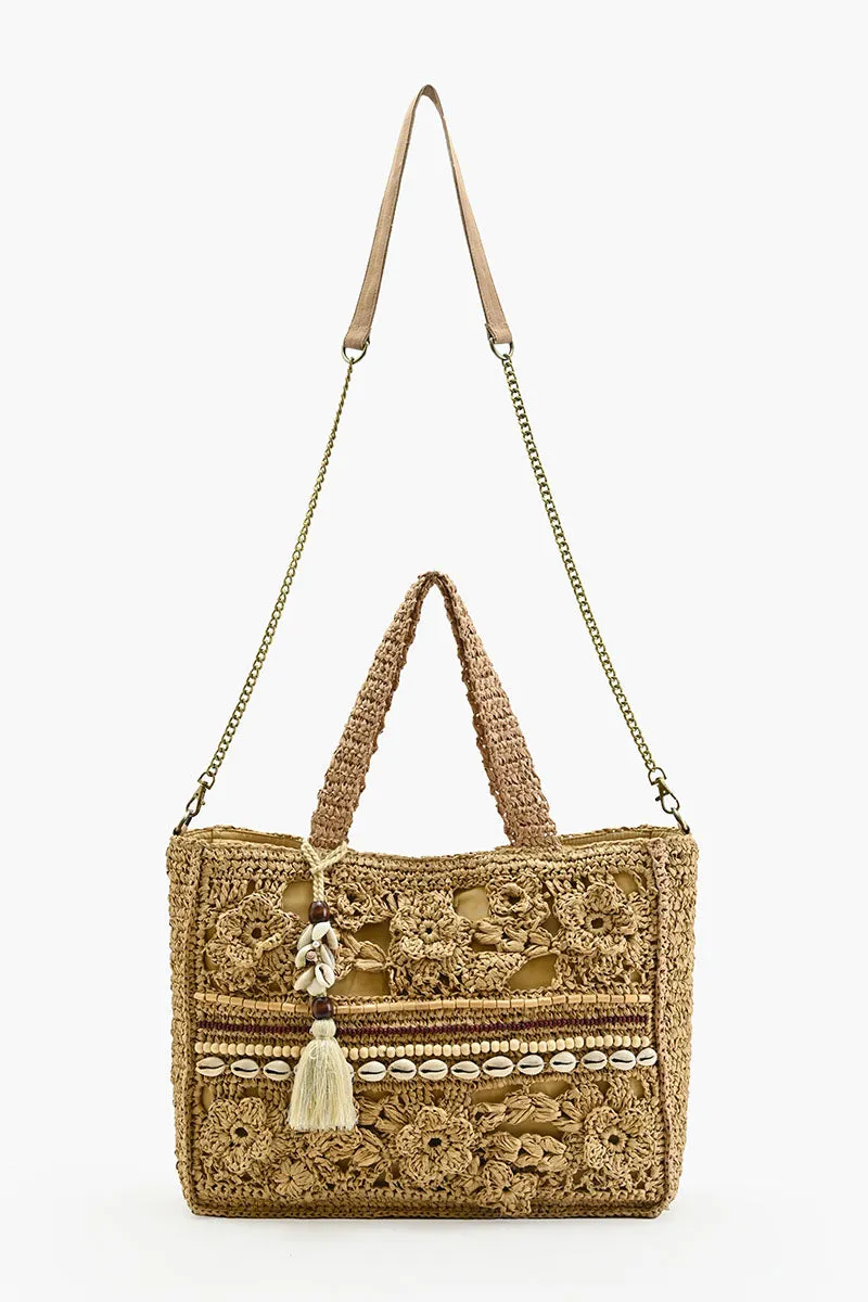 Bali Beaded Shell Raffia Tote