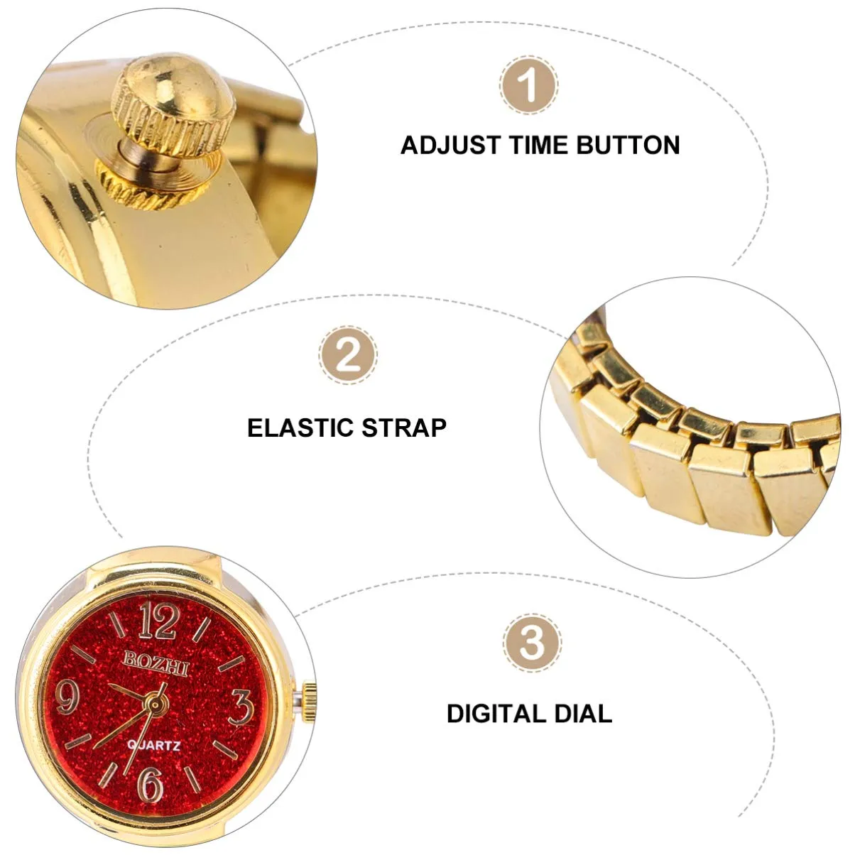 Baluue Women Men Finger Watch Vintage Ring Watch Round Quartz Analog Finger Ring Watch for Birthday Graduation Red