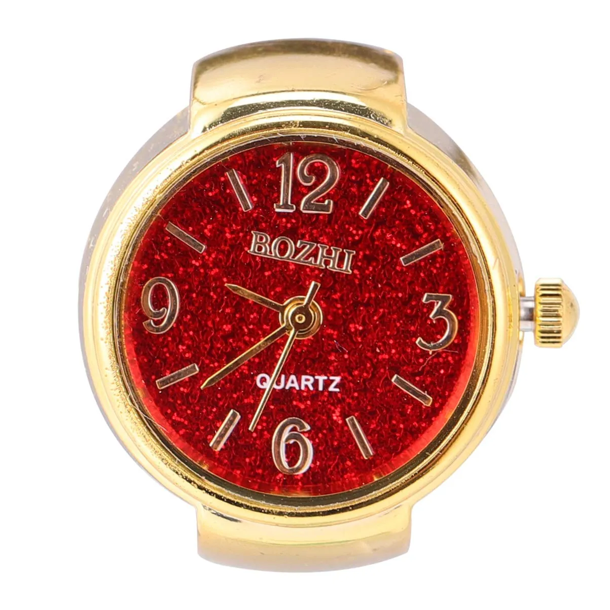 Baluue Women Men Finger Watch Vintage Ring Watch Round Quartz Analog Finger Ring Watch for Birthday Graduation Red