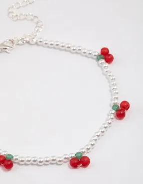 Beaded Cherry Pendant Stretch Bracelet