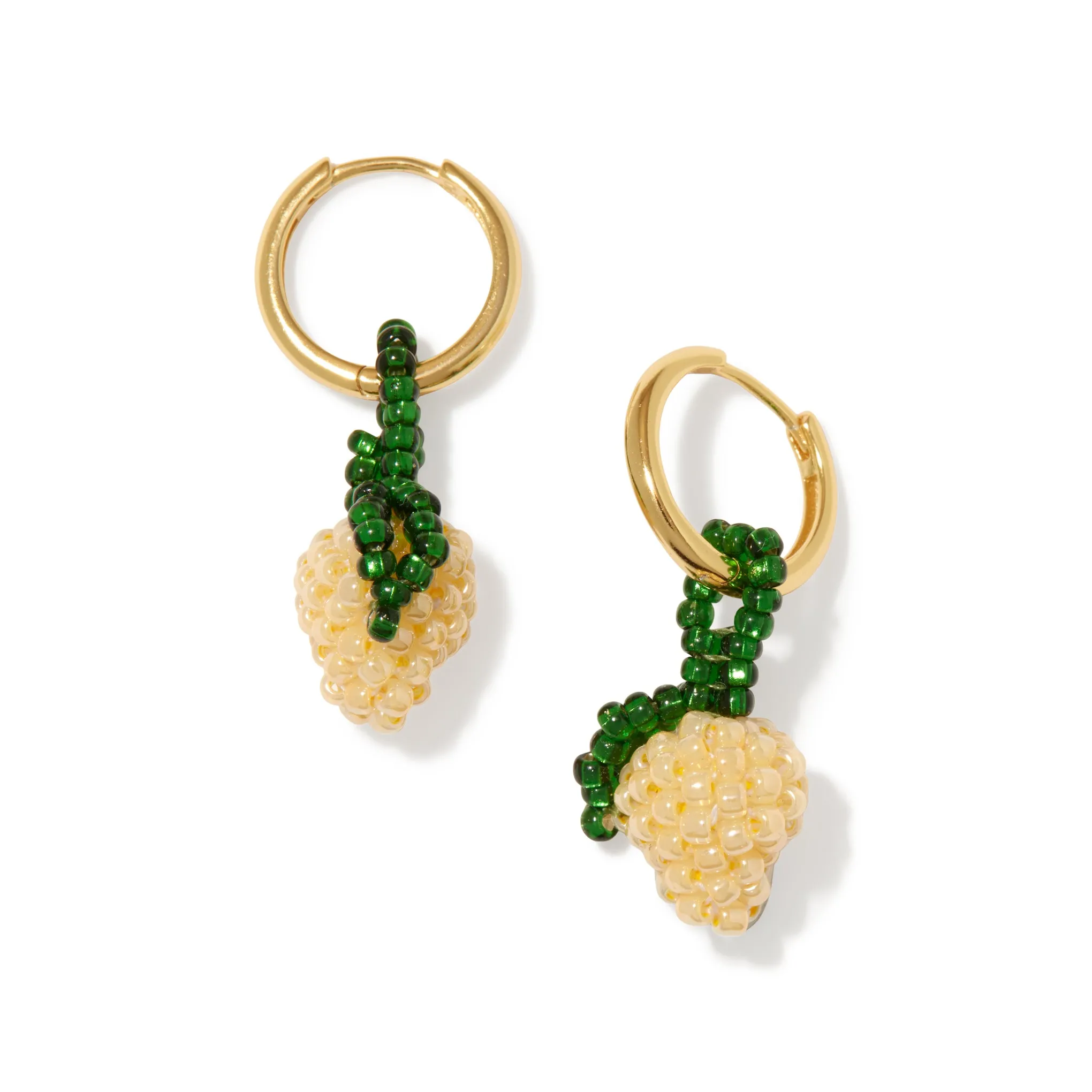 Beaded Mini Fruit Hoop Earrings - Gold Lemon