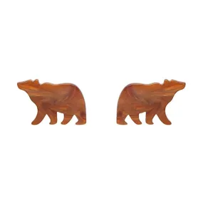 Bear Textured Resin Stud Earrings - Brown