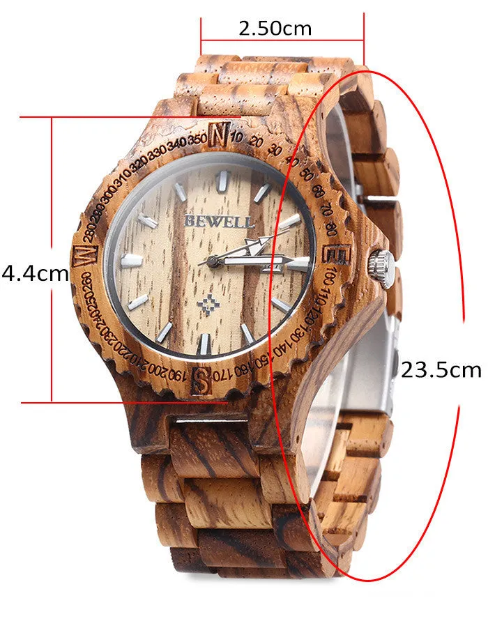 BEWELL Brand Men Wooden Watch New Year Gift Bangle Quartz Watch with Calendar Display role men relogio masculino watches