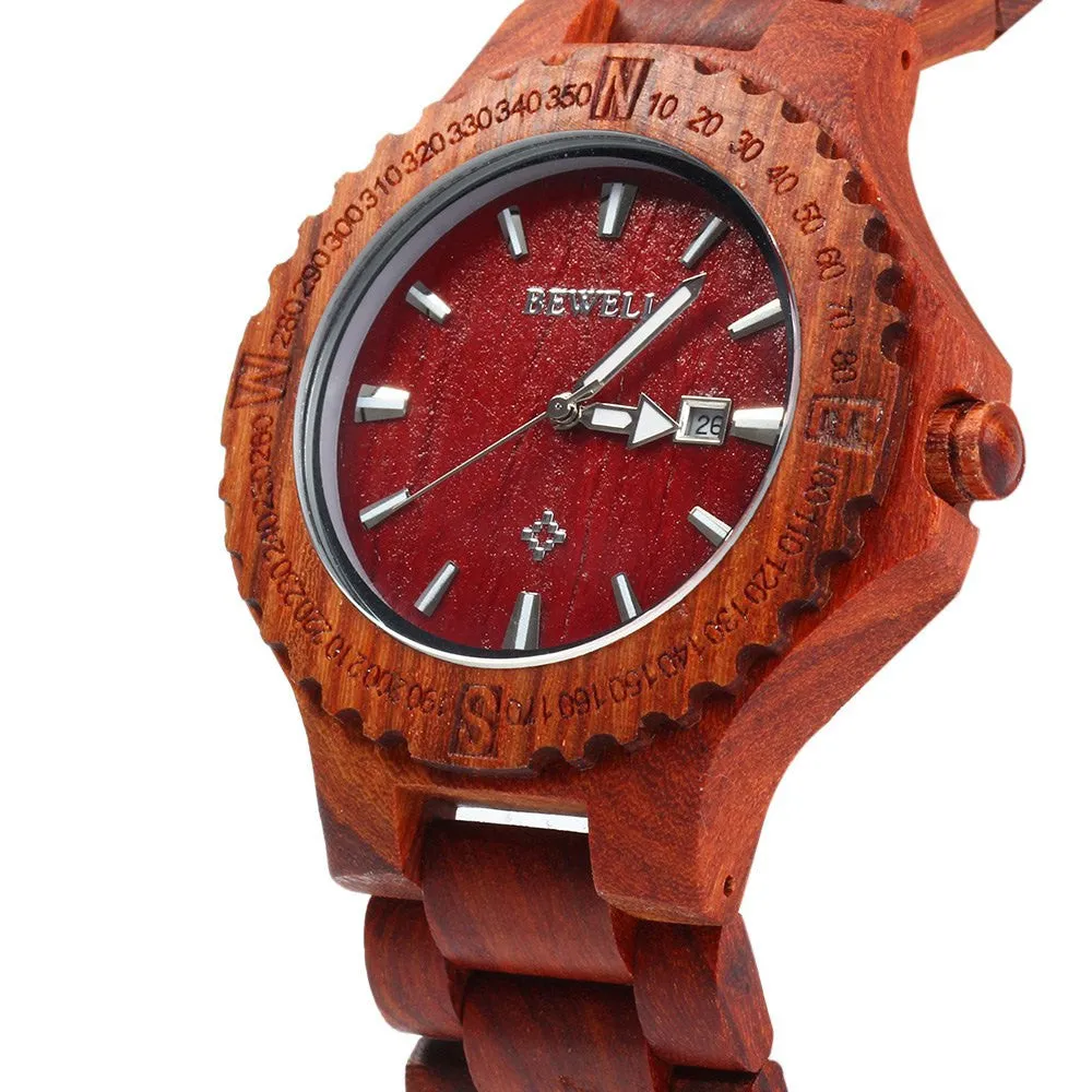 BEWELL Brand Men Wooden Watch New Year Gift Bangle Quartz Watch with Calendar Display role men relogio masculino watches