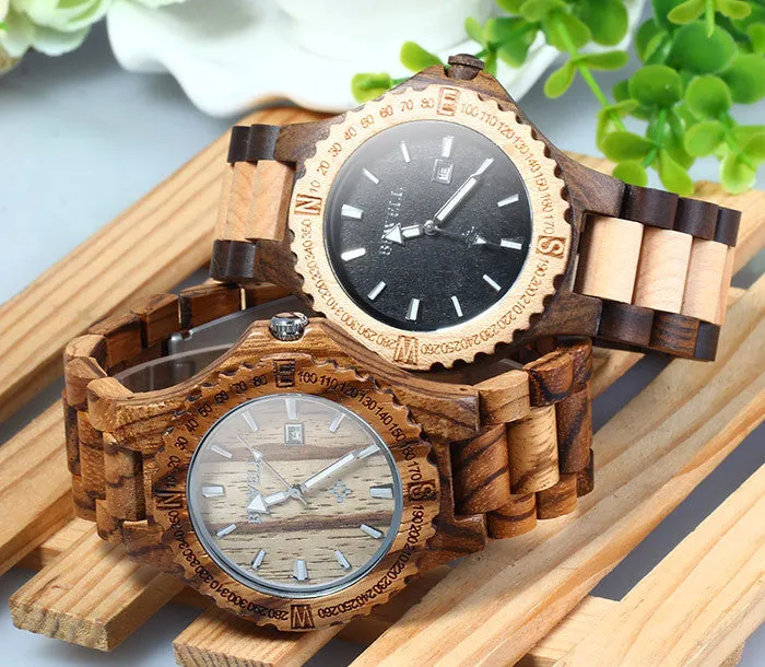 BEWELL Brand Men Wooden Watch New Year Gift Bangle Quartz Watch with Calendar Display role men relogio masculino watches