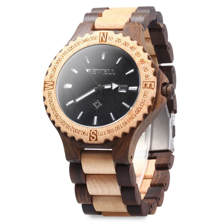 BEWELL Brand Men Wooden Watch New Year Gift Bangle Quartz Watch with Calendar Display role men relogio masculino watches