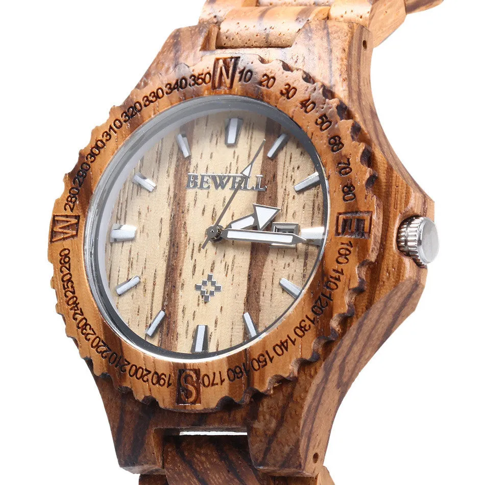 BEWELL Brand Men Wooden Watch New Year Gift Bangle Quartz Watch with Calendar Display role men relogio masculino watches