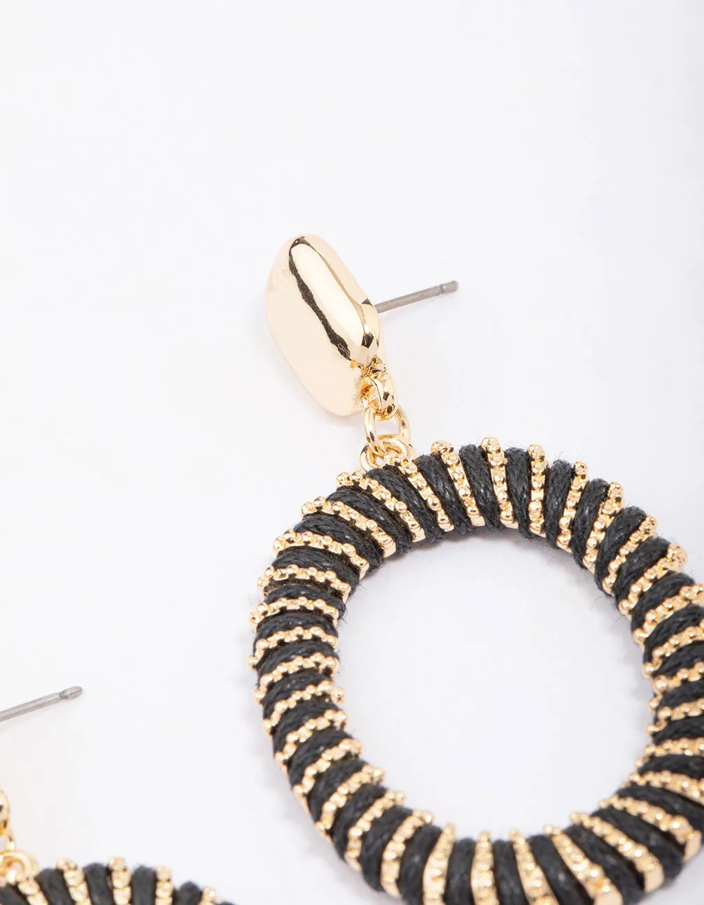 Black & Gold Metallic Circle Drop Earrings