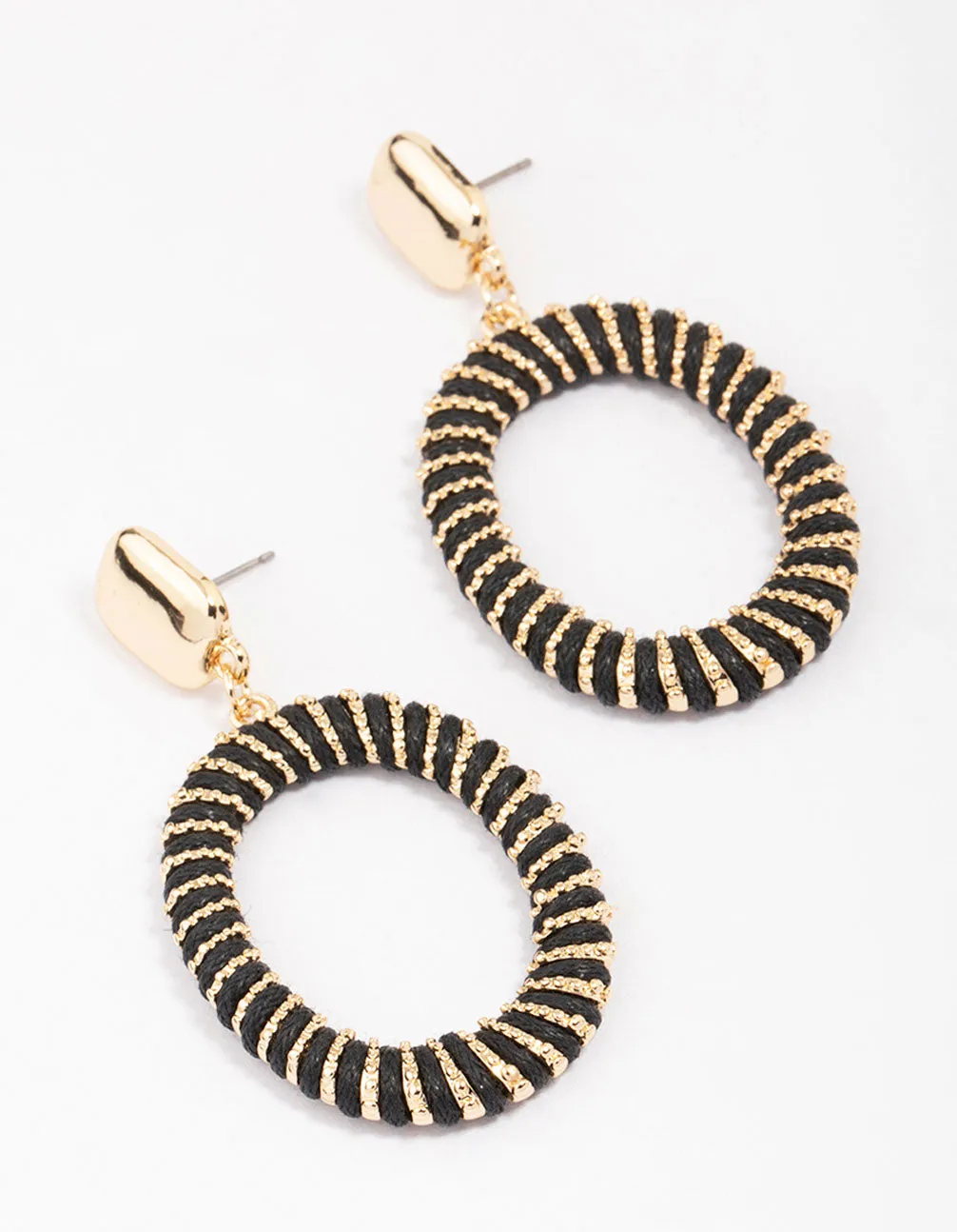 Black & Gold Metallic Circle Drop Earrings