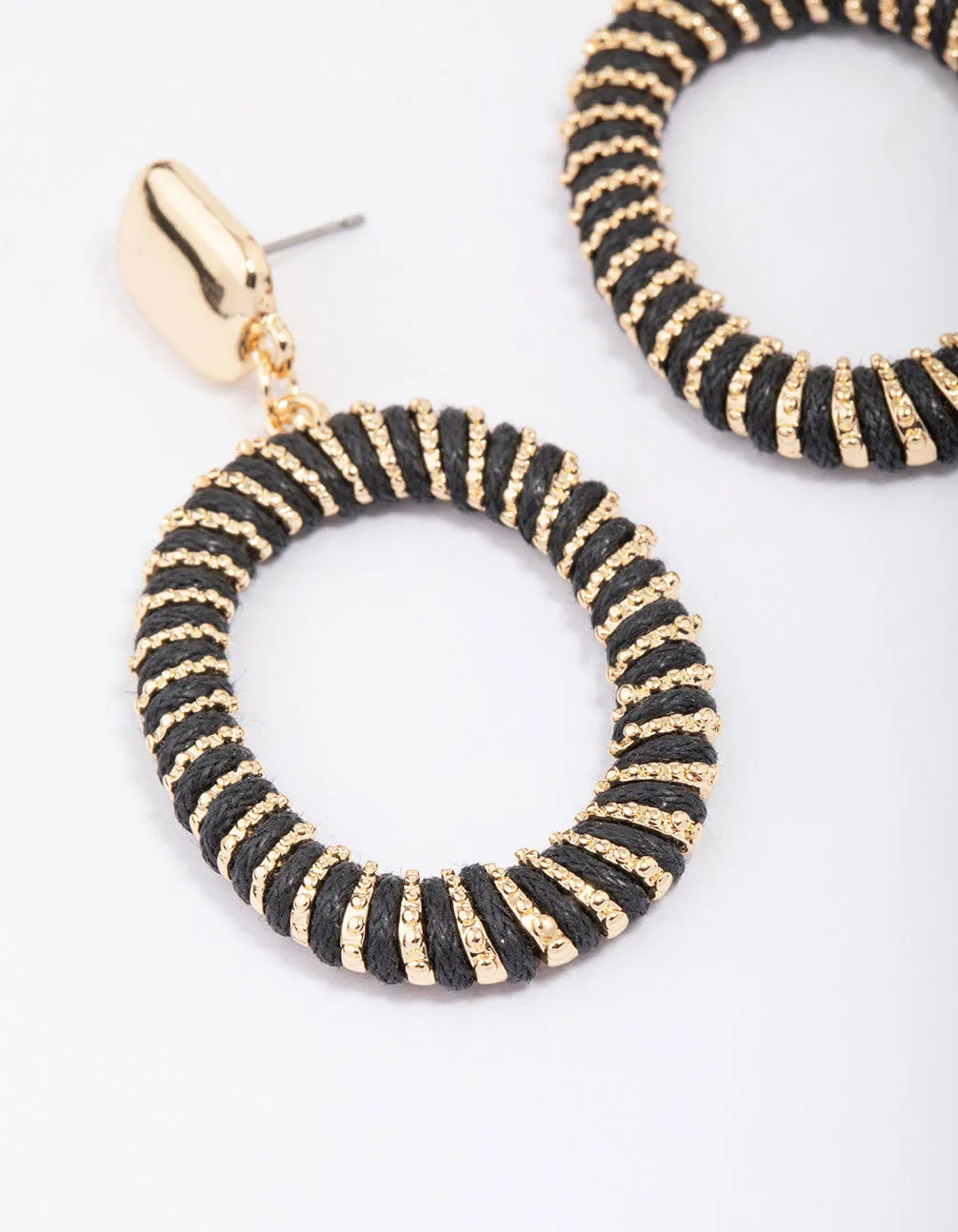 Black & Gold Metallic Circle Drop Earrings