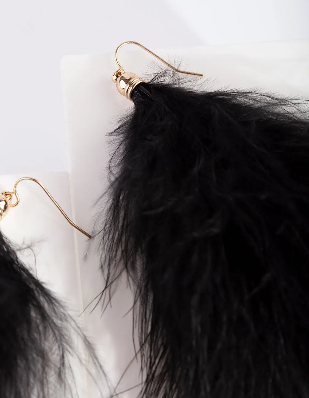 Black Marabou Fluffy Feather Earrings