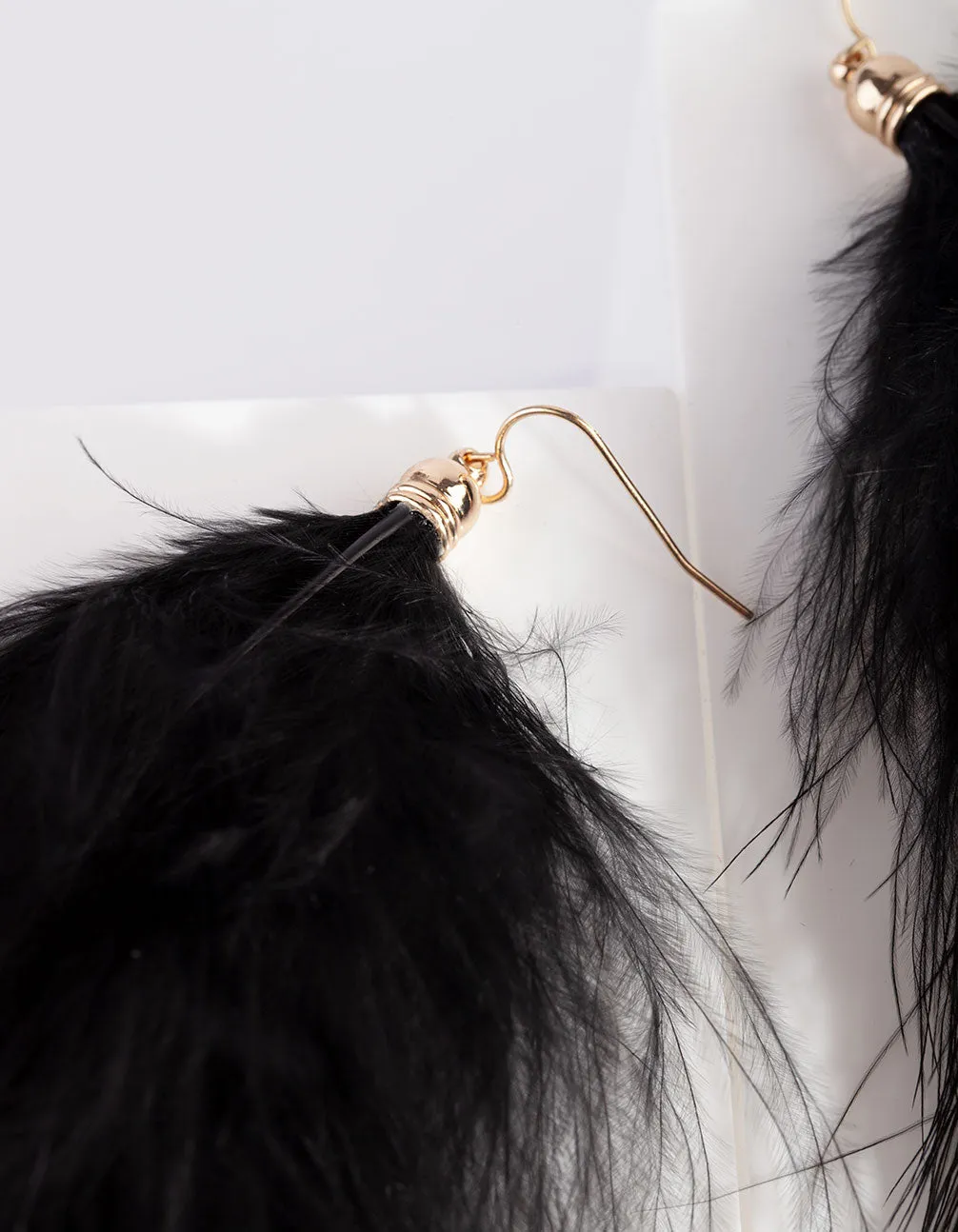 Black Marabou Fluffy Feather Earrings