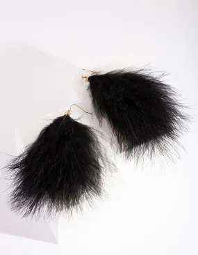 Black Marabou Fluffy Feather Earrings