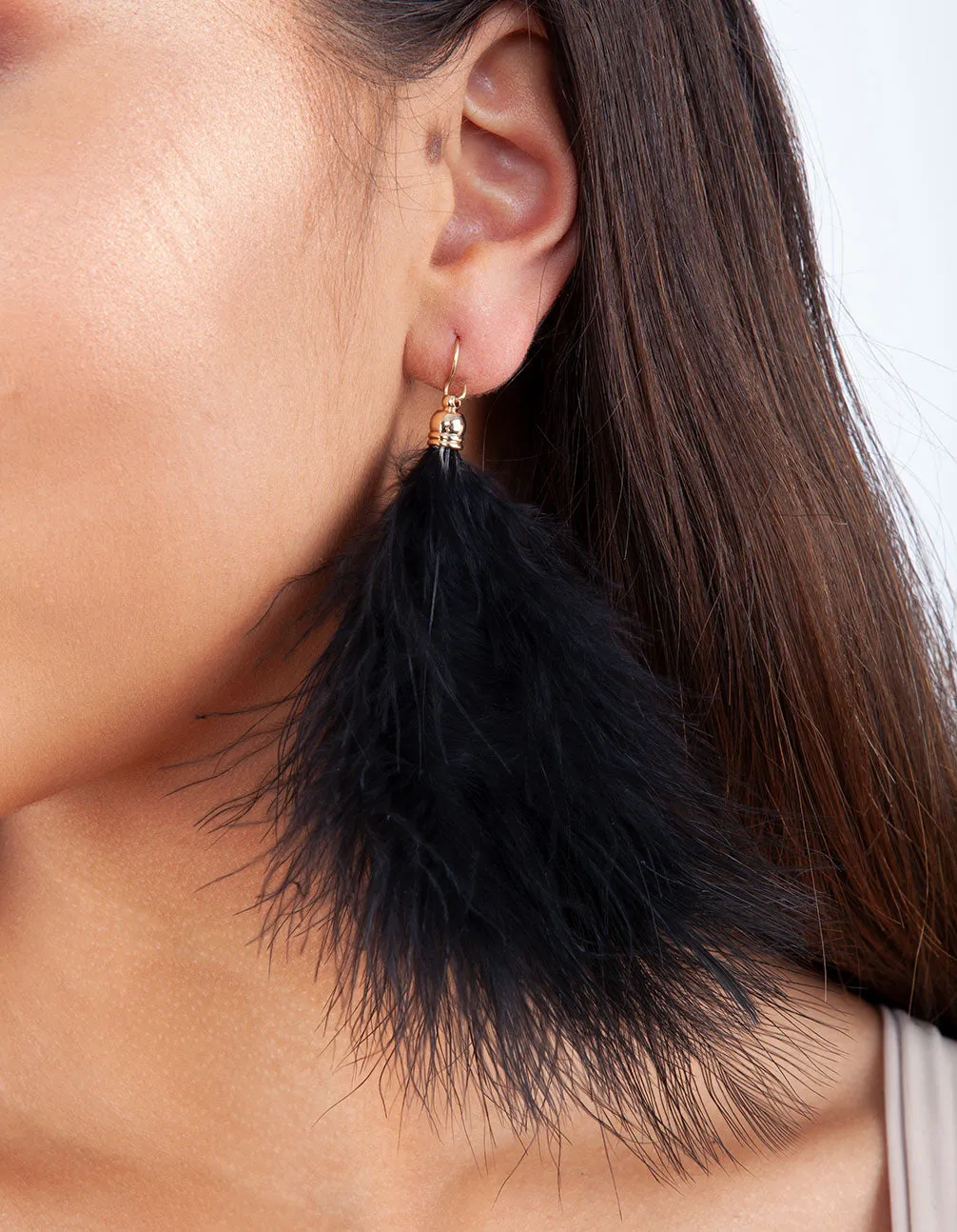 Black Marabou Fluffy Feather Earrings