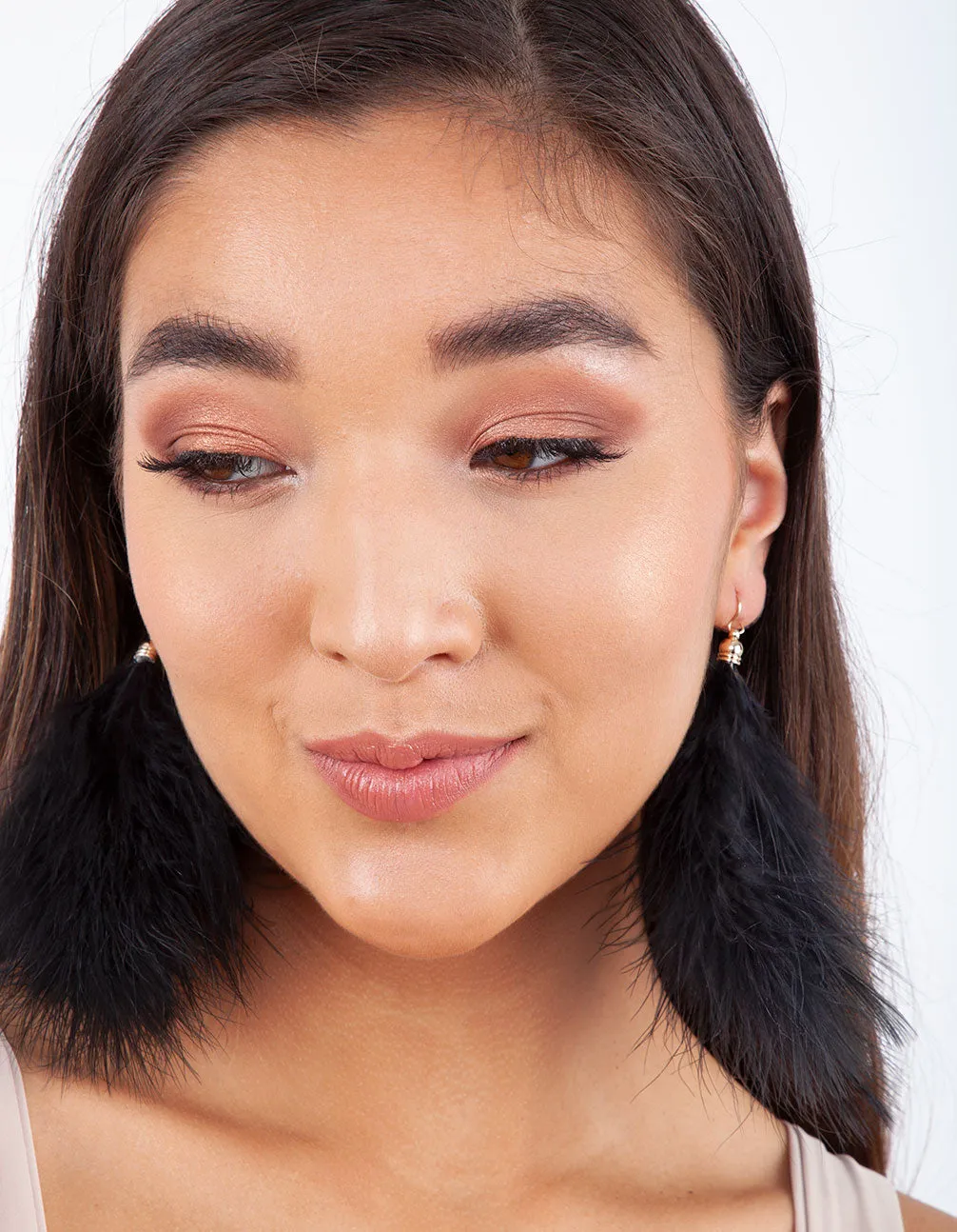 Black Marabou Fluffy Feather Earrings