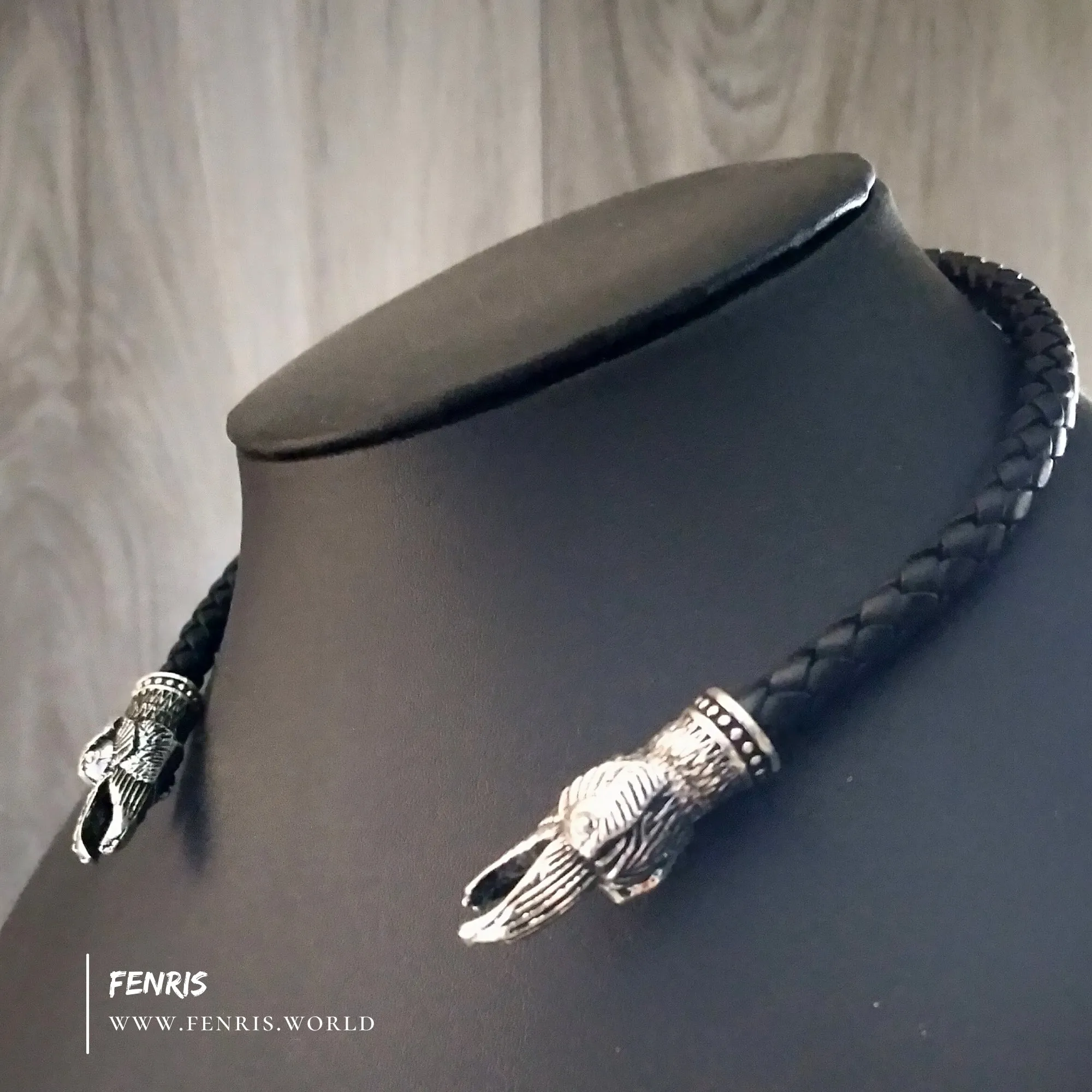 Celtic Raven Torc Silver Black Leather Youth Size | Fenris