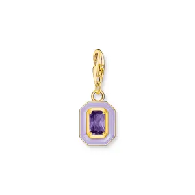 Charm pendant octagon with violet cold enamel yellow-gold plated