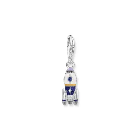 Charm pendant rocket with colourful cold enamel and various stones silver