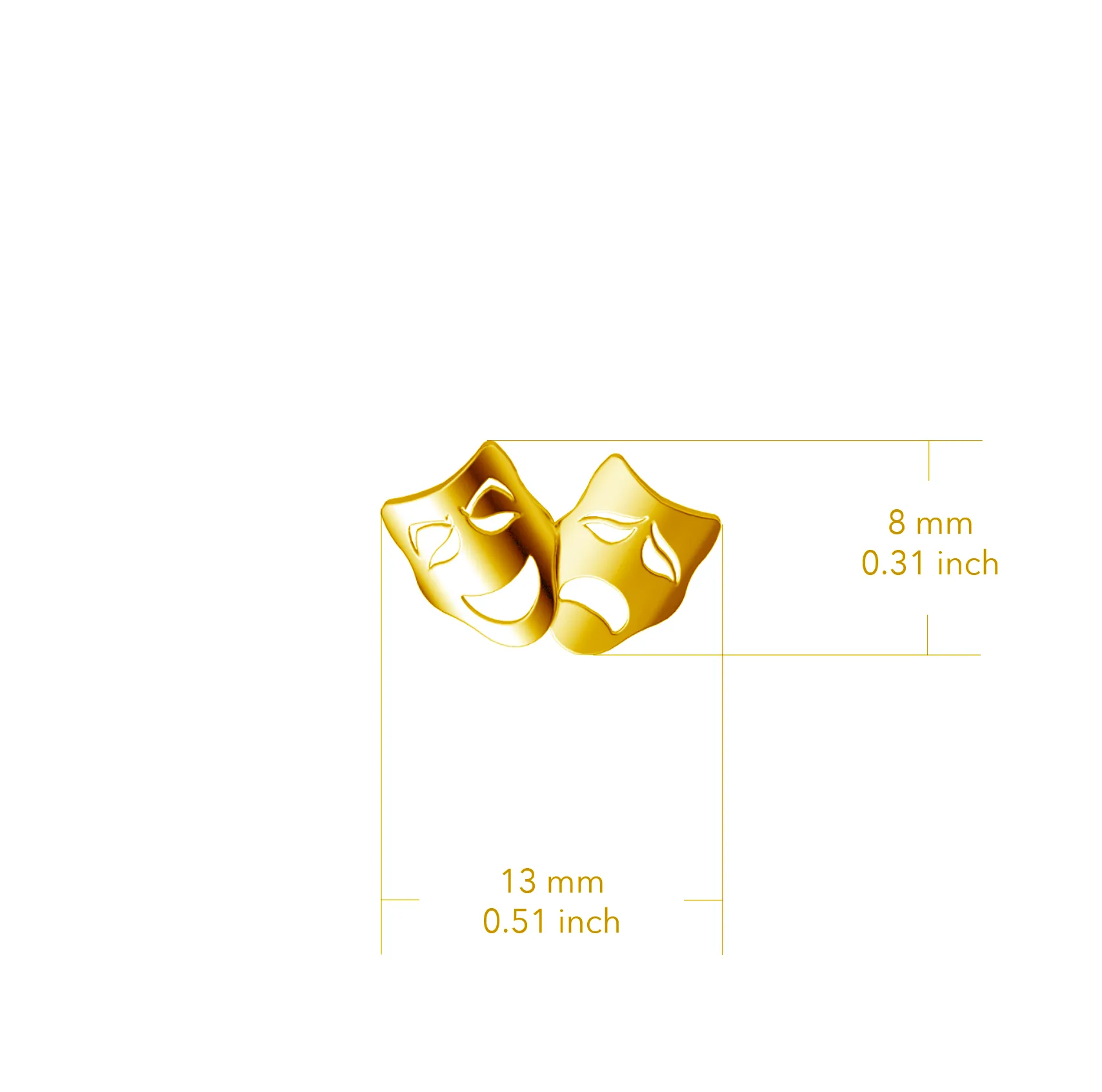 Comedy and Tragedy Mask Post Earrings - Gold Plated