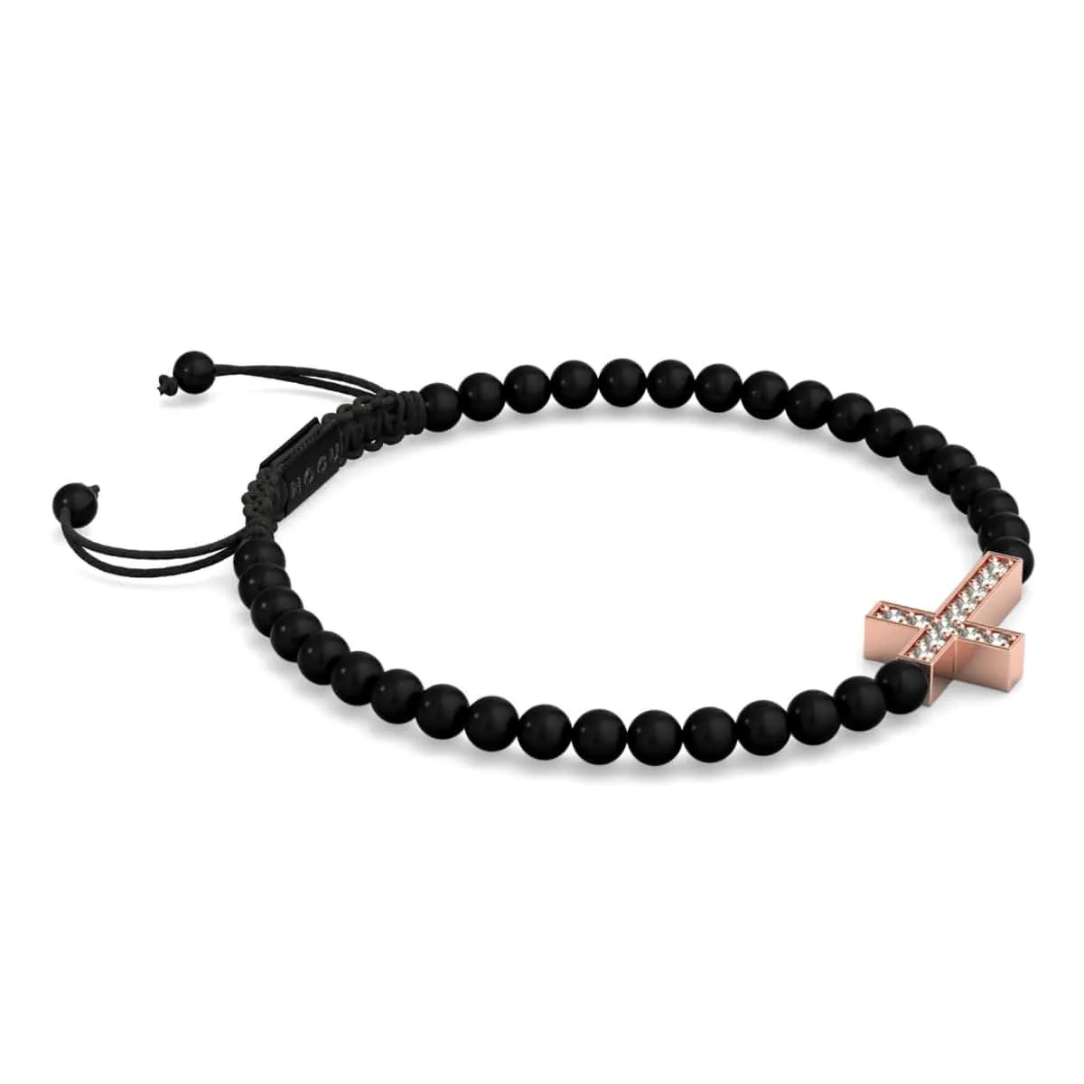 Crystal Cross | 18k Rose Gold & Gunmetal | Black | Macrame Charmballa Bracelet