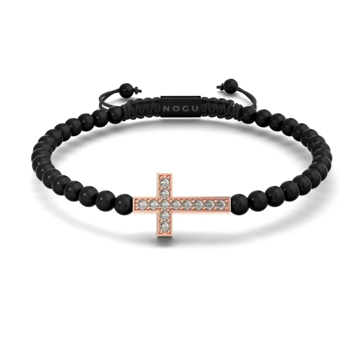 Crystal Cross | 18k Rose Gold & Gunmetal | Black | Macrame Charmballa Bracelet