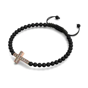 Crystal Cross | 18k Rose Gold & Gunmetal | Black | Macrame Charmballa Bracelet